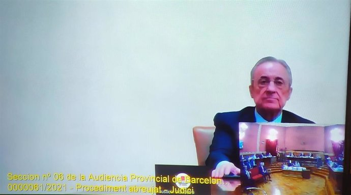 El presidente del Real Madrid, Florentino Pérez, declara por videconferencia en la Audiencia de Barcelona en el juicio por el fichaje de Neymar para el Bara. El 18 de octubre de 2022.