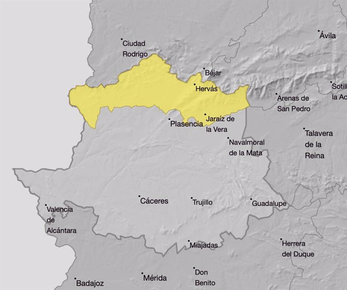 Alerta amarilla en el norte de Cáceres para el 19 de octubre
