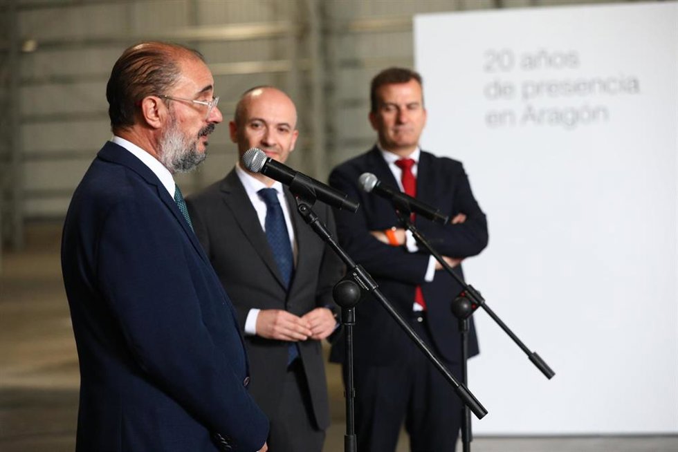 El presidente del Gobierno de Aragón, Javier Lambán, ha realizado las declaraciones durante su visita a la Plataforma Europa de Inditex.