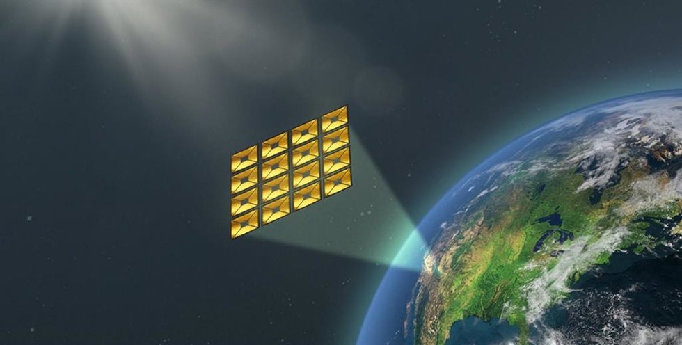 Ilustración del concepto SSPP para producir electricidad con placas solares en el espacio