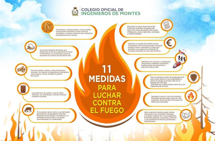 El Colegio de Ingenieros de Montes propone once medidas para una nueva forma dea frontar los incendios forestales