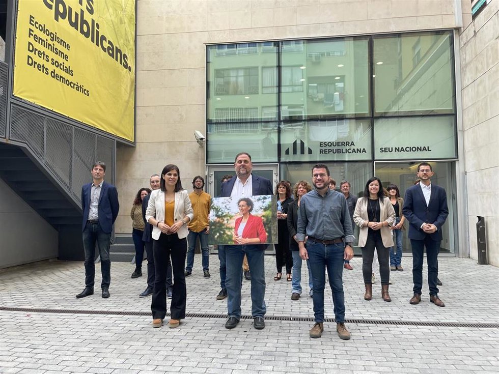 El presidente de ERC, Oriol Junqueras; el presidente de la Generalitat y coordinador de ERC, Pere Aragons; la secretaria general de ERC, Marta Rovira y la secretaria adjunta y portavoz de ERC, Marta Vilalta presentan la candidatura a la Ejecutiva de E