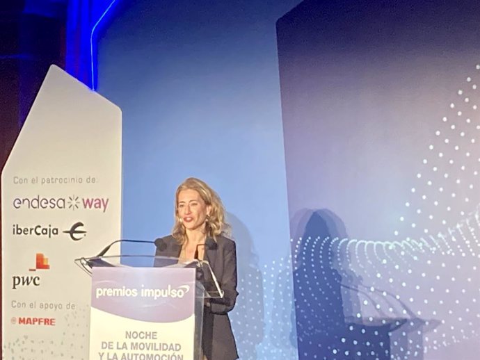 La ministra de Transportes, Movilidad y Agenda Urbana, Raquel Sánchez, en  la entrega de los Premios Impulso a la Innovación en Movilidad Sostenible, organizados por las asociaciones Anfac, Faconauto y Sernauto y por Fundación Ibercaja