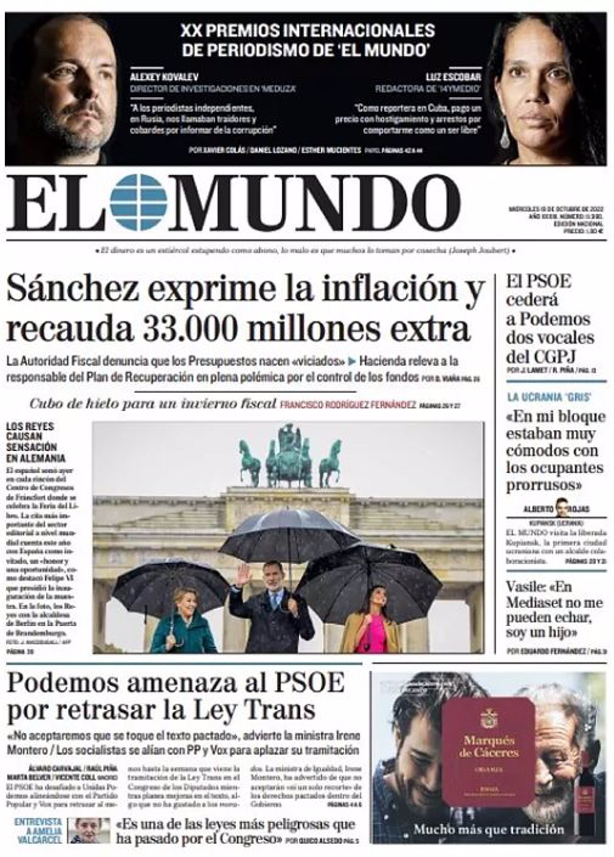 Las Portadas De Los Periódicos Del Miércoles 19 De Octubre