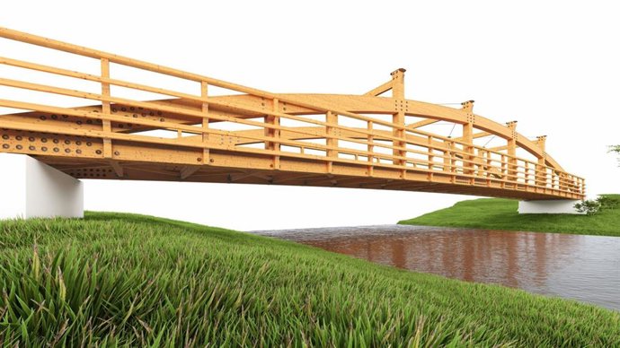 Recreación de la pasarela de madera sobre el río Monachil, en el entorno del Parque Tecnológico de la Salud de Granada