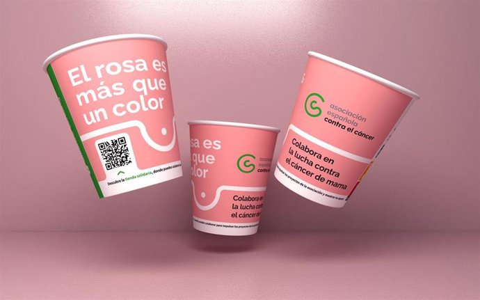 Edición especial de vasos solidarios de Alliance Vending por el Día Internacional contra el Cáncer de Mama.