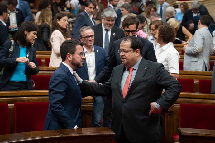 El president de la Generalitat, Pere Aragons, i el conseller d'Interior, Joan Ignasi Elena