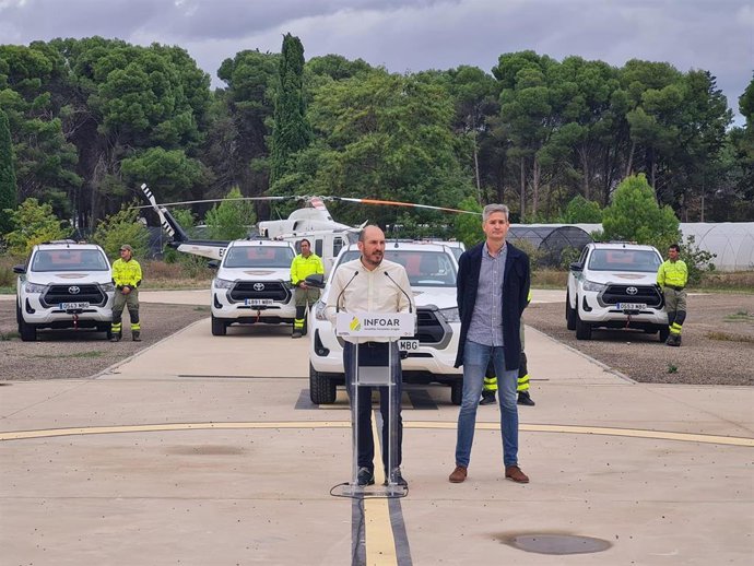 Diego Bayonaa presenta del balance de final de campaña de incendios forestales 2022 en Ejea de los Caballeros (Zaragoza).