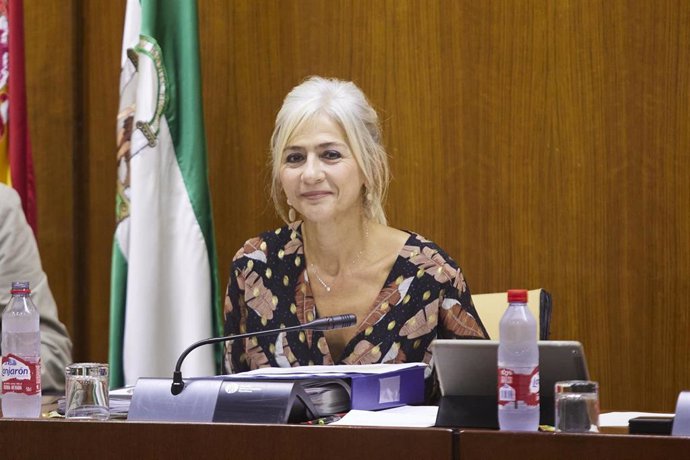 La consejera de Desarrollo Educativo y Formación Profesional de la Junta de Andalucía, Patricia del Pozo, durante la Comisión de Desarrollo Educativo y Formación Profesional en el Parlamento de Andalucía en el Parlamento de Andalucía 