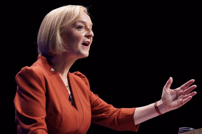 05 October 2022, United Kingdom, Birmingham: UKPrime Minister Liz Truss speaks during the Conservative Party annual conference at the International Convention Centre. Photo: Stefan Rousseau/PA Wire/dpa