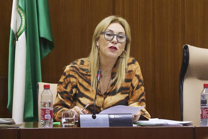La consejera de Economía y Hacienda de la Junta de Andalucía, Carolina España, durante la Comisión de Economía y Hacienda en el Parlamento de Andalucía.