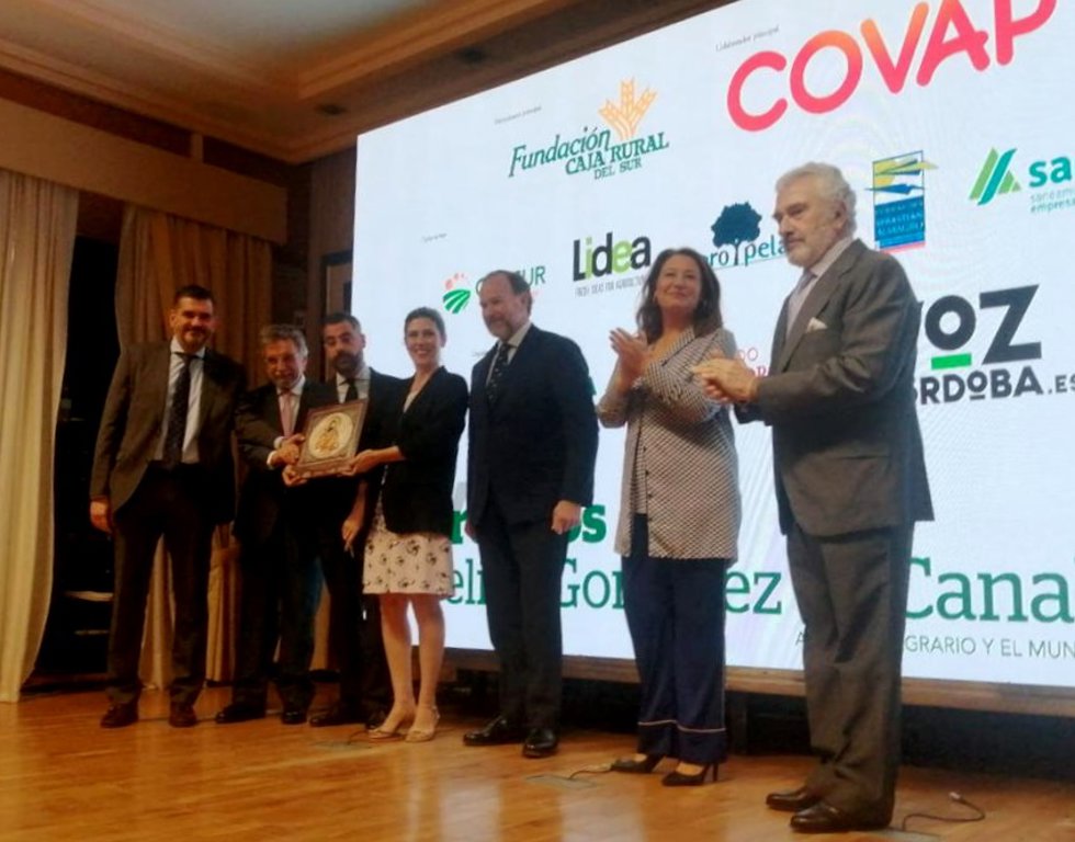 Crespo (2 dcha.), entre Fernández de Mesa y García-Palacios, durante la entrega de los premios.