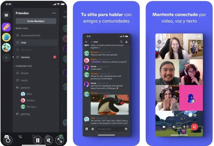Interfaz de Discord en un iPhone