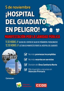 Cartel de manifestación contra los recortes en el Hospital de Peñarroya.