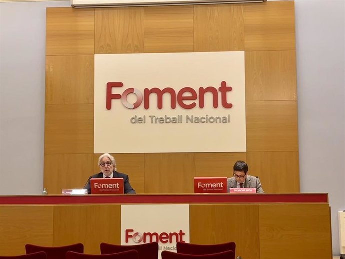 El presidente de Foment del Treball Josep Sánchez Llibre este jueves en rueda de prensa