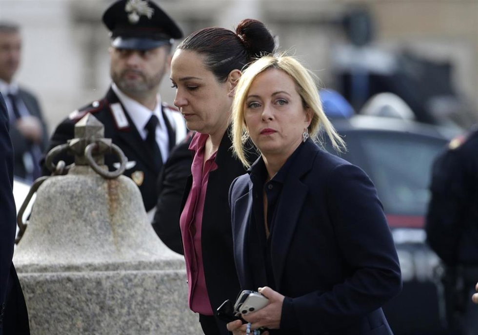 La líder de Hermanos de Italia, Giorgia Meloni, llega a la sede de la Presidencia