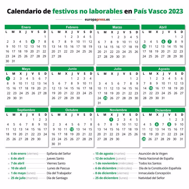 Calendario laboral 2023, días festivos y puentes en el País Vasco