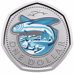 The Barbados $1 Glow-in-the-Dark Flying Fish circulation coin produced by the Royal Canadian Mint