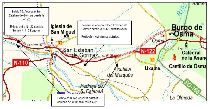 Desvíos En La N-122 Por Las Obras En La Autovía Del Duero, En Soria.
