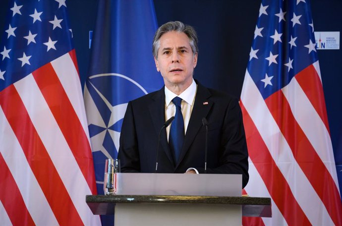 Archivo - FILED - 15 May 2022, Berlin: US Secretary of State Antony Blinken speaks during a press conference at the end of the NATO Foreign Ministers meeting at the Federal Foreign Office in Berlin. Photo: Bernd von Jutrczenka/dpa