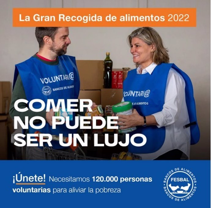 Los 54 Bancos de Alimentos asociados a FESBAL buscan a un total de 120.000 voluntarios para participar en noviembre en la Gran Recogida de Alimentos 2022