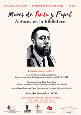 Cartel de la jornada dedicada en la Biblioteca Central a Marcelo Arroitia-Jáuregui