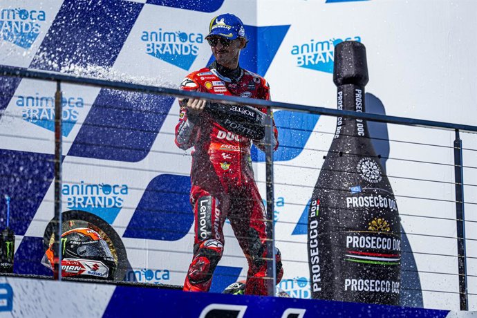 Bagnaia Francesco (ita), Ducati Lenovo Team, Ducati Desmosedici GP22, portrait celebrates his third place during the 2022 Moto GP Animoca Brands Australian Motorcycle Grand Prix , motorcycle Grand Prix, from October 14 to 16 2022 at Phillip Island, Aust