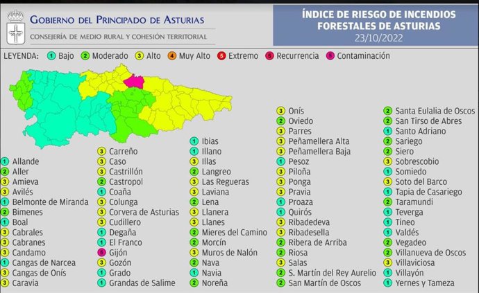Mapa de riesgo de incendios.