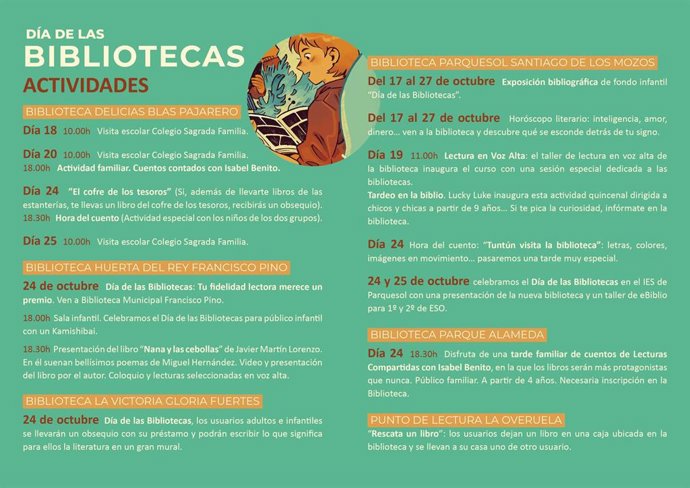 Valladolid celebrará el Día de las Bibliotecas bajo el lema 'BiblioTEcuida' con numerosas actividades