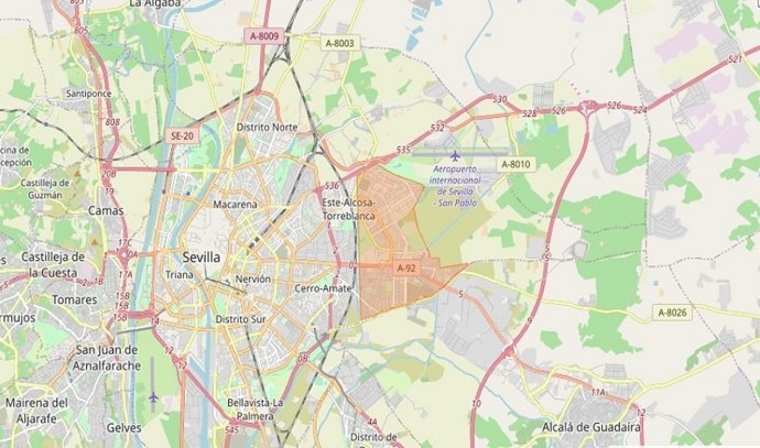 Mapa en el que se indican las zonas en las que se probará este lunes por primera vez el 112 inverso.