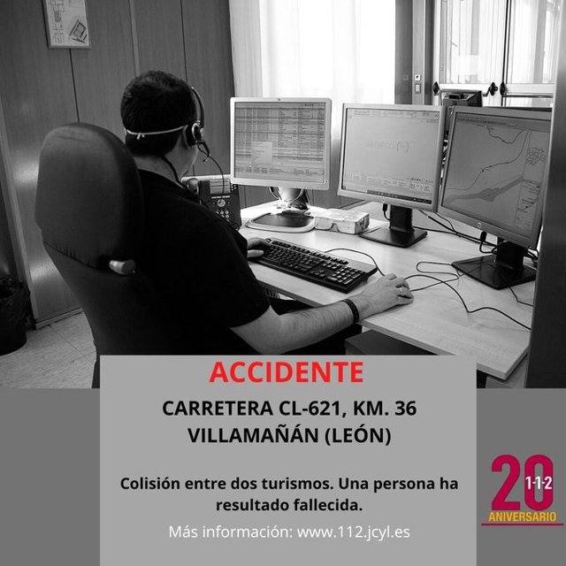 Gráfico elaborado por el 112 con datos sobre el accidente mortal en la CL-621 en Villamañán