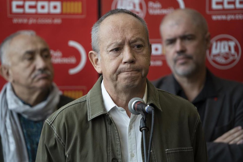 El secretario general de UGT-PV, Ismael Sáez, comparece antes de una asamblea en Rambleta