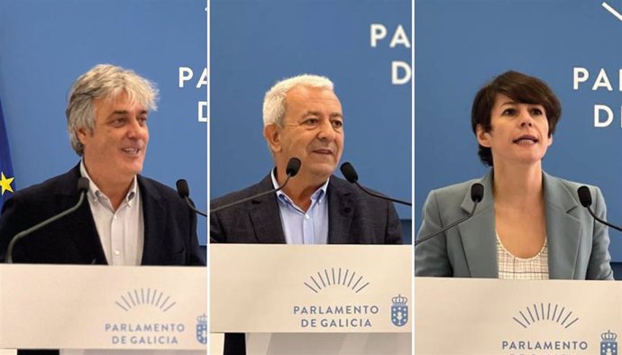 Portavoces parlamentarios de los tres grupos, Pedro Puy (PPdeG), Luis Álvarez (PSdeG) y Ana Pontón (BNG)