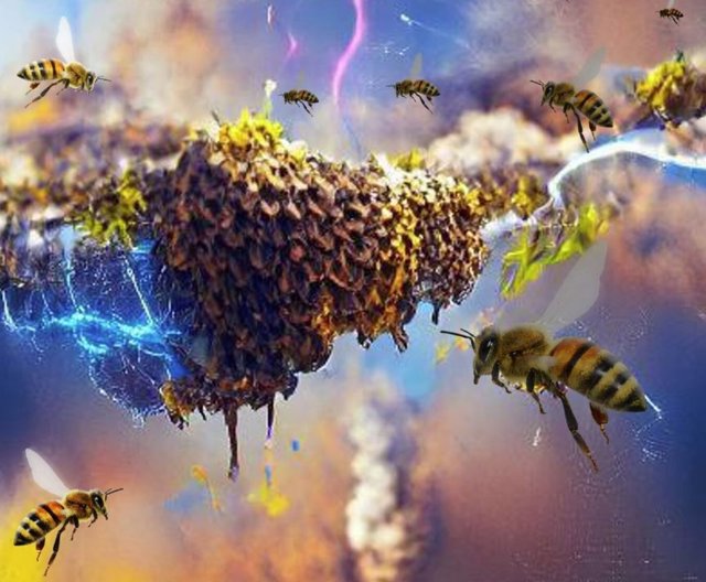 Inteligencia Artificial representando gráficamente abejas y electricidad.