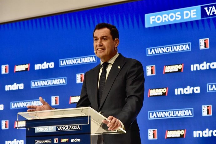 El president de la Junta d'Andalusia, Juanma Moreno, en l'acte 'Andalusia un nou lideratge' organitzat per La Vanguardia.