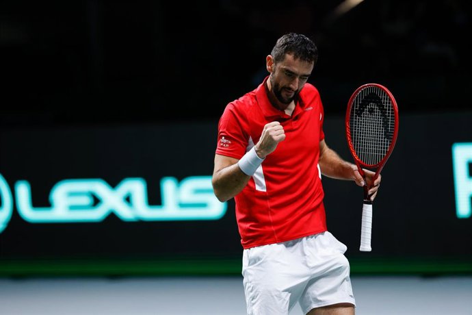 Archivo - Marin Cilic of Croatia in action during the Davis Cup Finals 2021, Semifinal 1, tennis match played between Croatia and Serbia at Madrid Arena pabilion on December 03, 2021, in Madrid, Spain.
