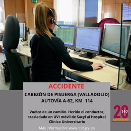 Gráfico elaborado por el 112 con datos del accidente del camión en la A-62 en Cabezón (Valladolid)
