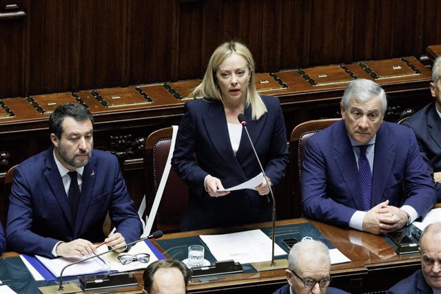 Giorgia Meloni, primera ministra de Italia, habla ante la Cámara de Diputados