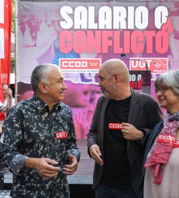 El secretario General de UGT, Pepe Álvarez, y el secretario general de CCOO, Unai Sordo.