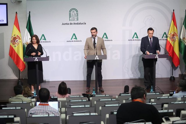 Rueda de prensa posterior al Consejo de Gobierno andaluz, con la participación de los consejeros Carmen Crespo, Ramón Fernández-Pacheco y José Carlos Gómez Villamandos.