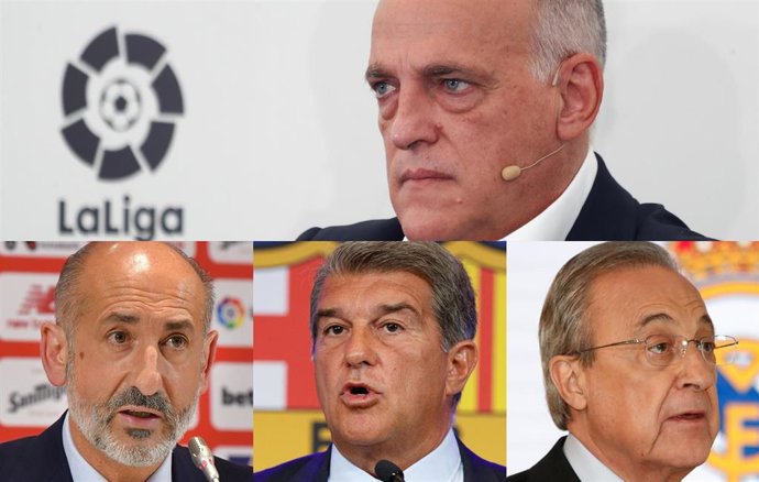 Archivo - El presidente de LaLiga, Javier Tebas; el del Athletic Club, Aitor Elizegi; el del FC Barcelona, Joan Laporta; y el del Real Madrid, Florentino Pérez