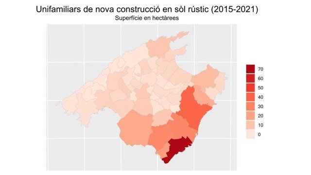 Viviendas unifamiliares de nueva construcción entre 2015 y 2021.