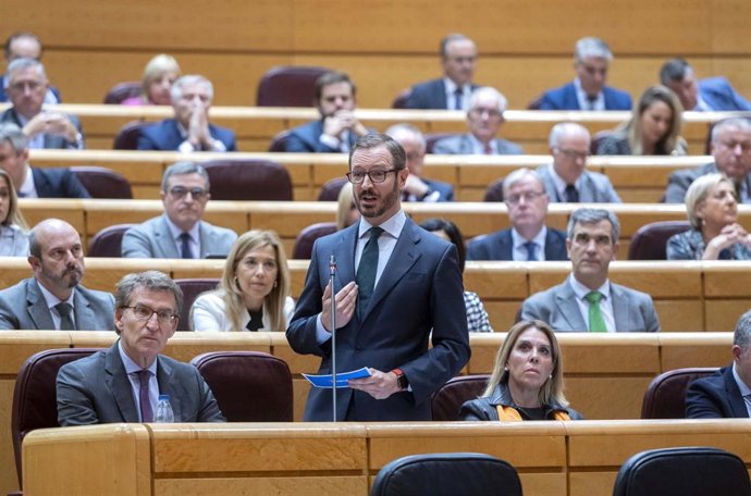 El portavoz del PP en el Senado, Javier Maroto, interviene en una sesión de control al Gobierno en el Senado, a 25 de octubre de 2022, en Madrid (España).