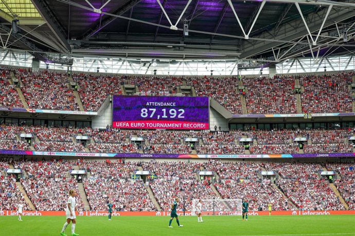 Archivo - Final de la EURO 2022 femenina entre Inglaterra y Alemania en Wembley, con récord de asistencia.