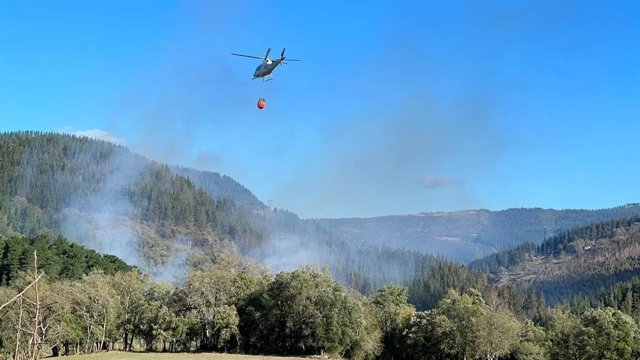 Labores de extinción en el incendio de Balmaseda/Valle de Mena el pasado lunes.