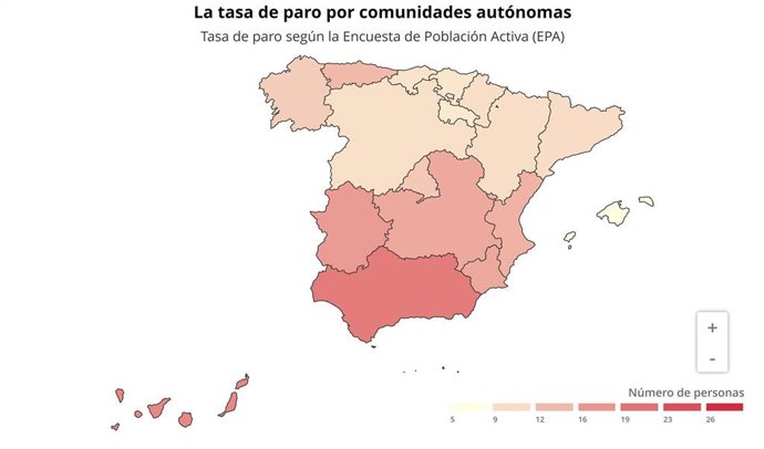 Tasa de paro por comunidades autónomas, según la encuesta de la EPA
