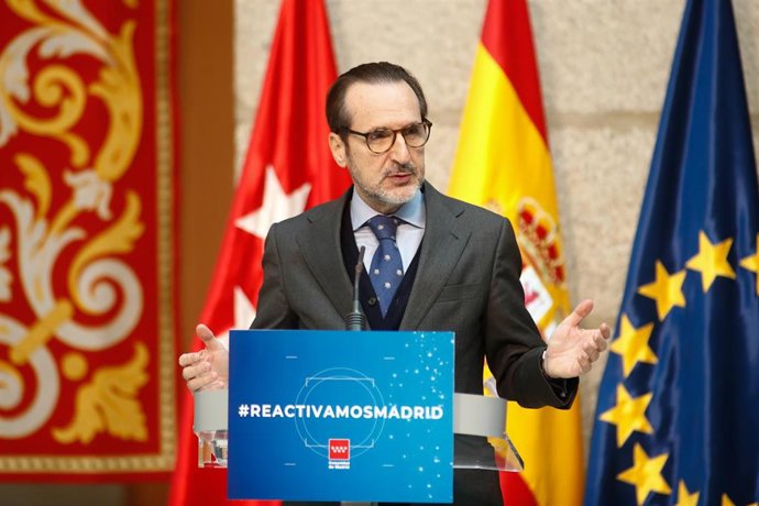 Archivo - El portavoz de la Confederación Empresarial de Madrid-CEOE (CEIM), Francisco Aranda, interviene durante el acto de presentación de la Estrategia para la Recuperación y Resiliencia de la Comunidad de Madrid, en Madrid, (España), a 17 de febrero