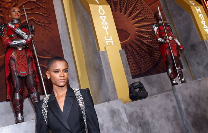 Letitia Wright attends the Black Panther: Wakanda Forever World Premiere at the El Capitan Theatre in Hollywood, California