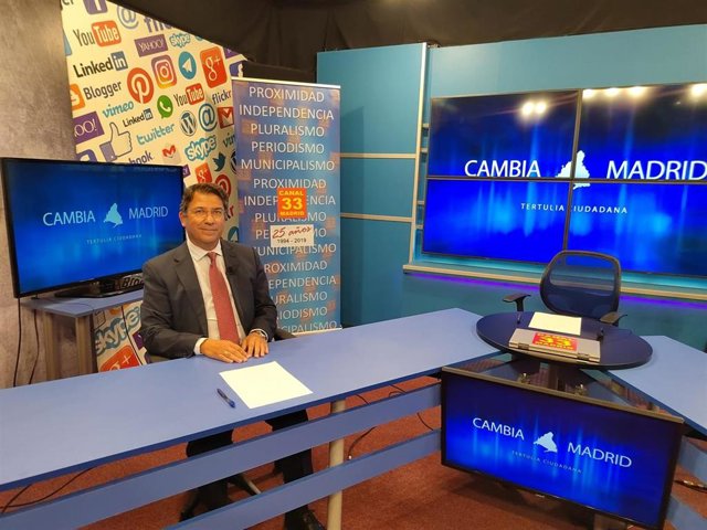 El portavoz del PP en la Asamblea de Madrid, Pedro Muñoz Abrines, en Canal 33