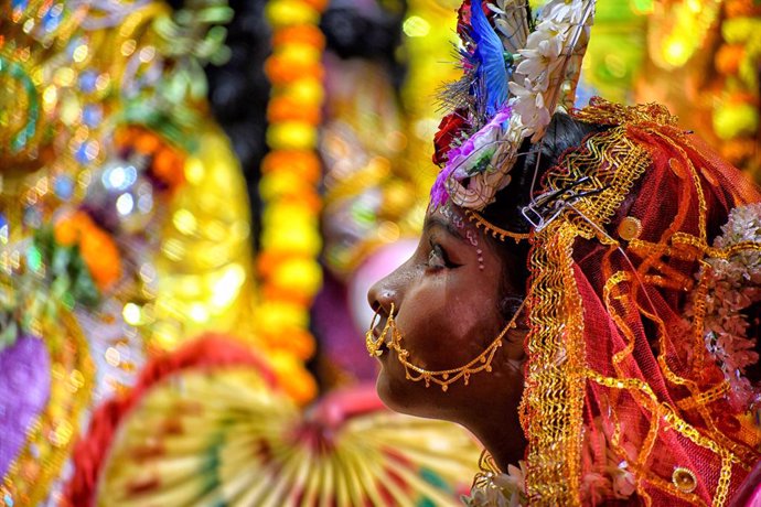 October 4, 2022, Kolkata, India: A little girl Dipwantita Adhikary poses for a photo during the Kumari Puja Ritual. Kumari Puja is an Indian Hindu Tradition mainly celebrated during the Durga Puja according to the Hindu Calendar. The philosophical basis